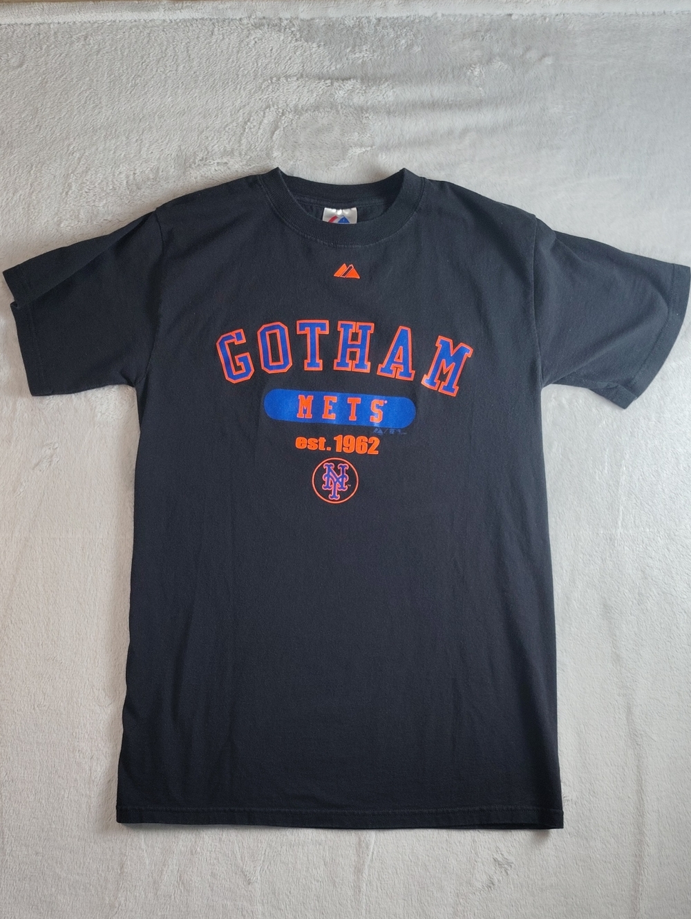 Majestic Black Short Sleeve Gotham Mets 100% Cotton T-Shirt Size Medium